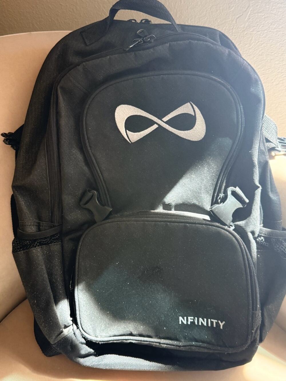Nfinity Black Sparkle Cheer Backpack Cheerleading Bag Small Tear (Read Desc)